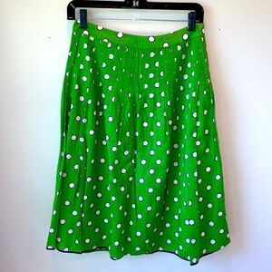 J. Crew green polka dot pleated skirt